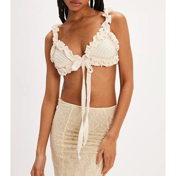 FOR LOVE & LEMONS Rey Knit Ivory Bralette Size Small NEW - Picture 1 of 7